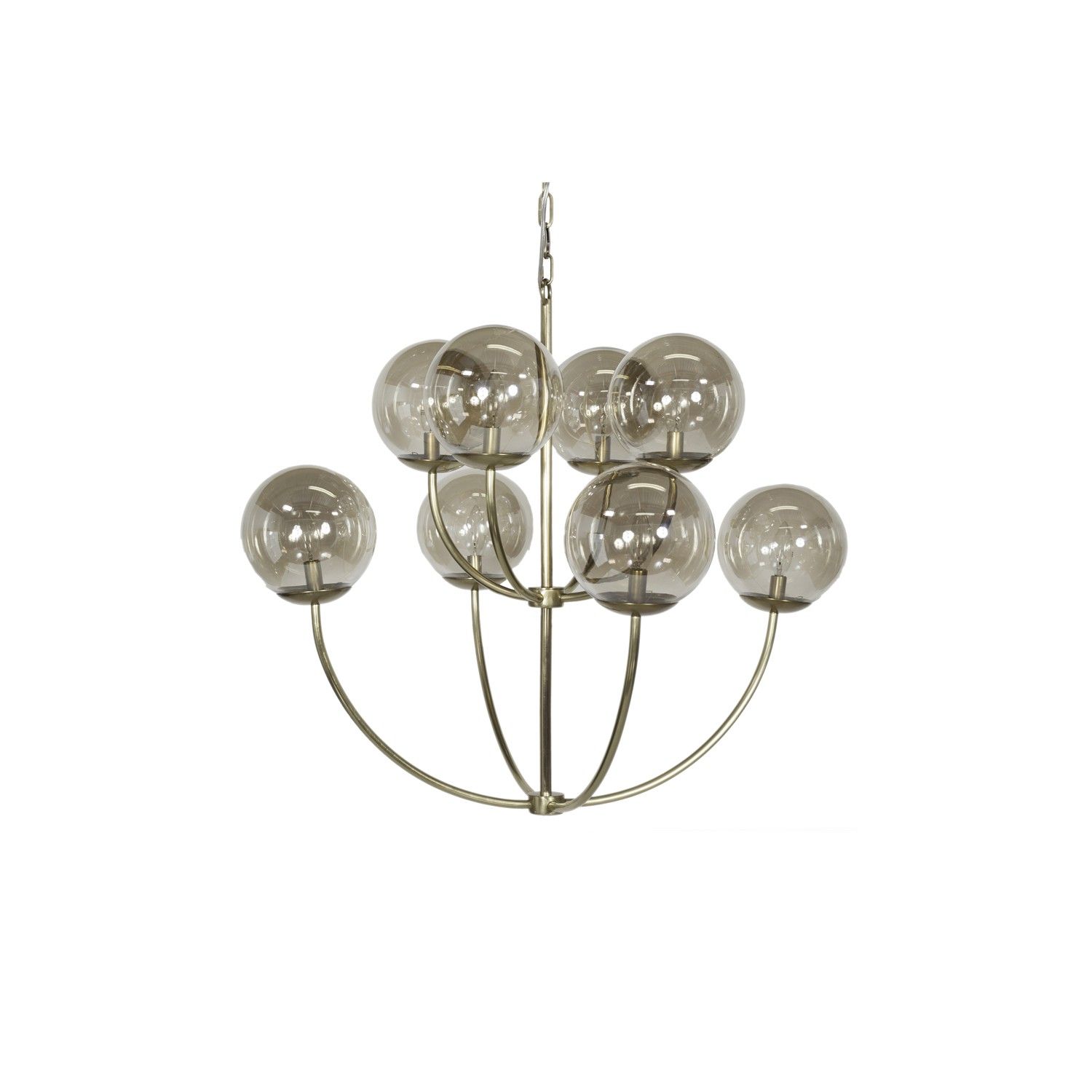 8 Arm Two Tier Chandelier with Clear Globes - Antique Brass or Nickel Option