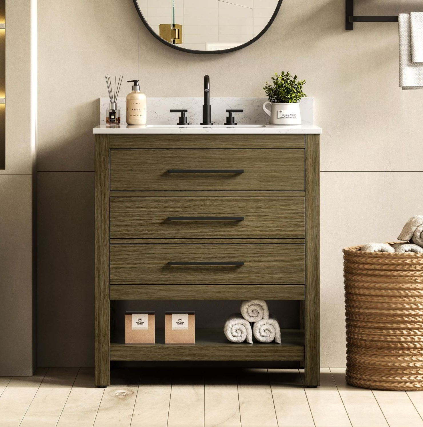 Modern Fitting 30" Single Bathroom Vanity in Chestnut Brown with 4 Color Options, and Backsplash Options