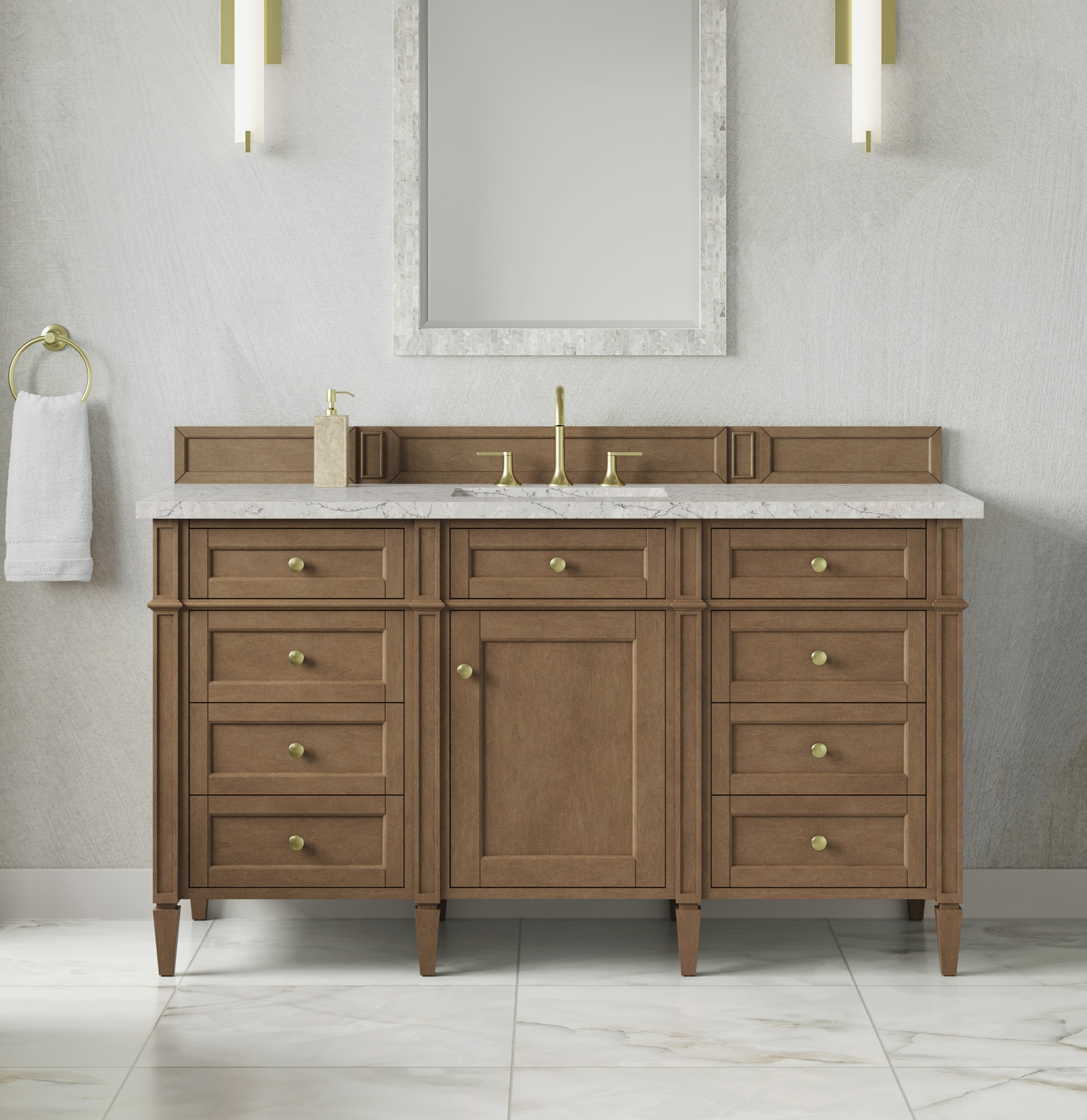 James Martin 60" Single Vanity Cabinet, Pecan with Countertop Options