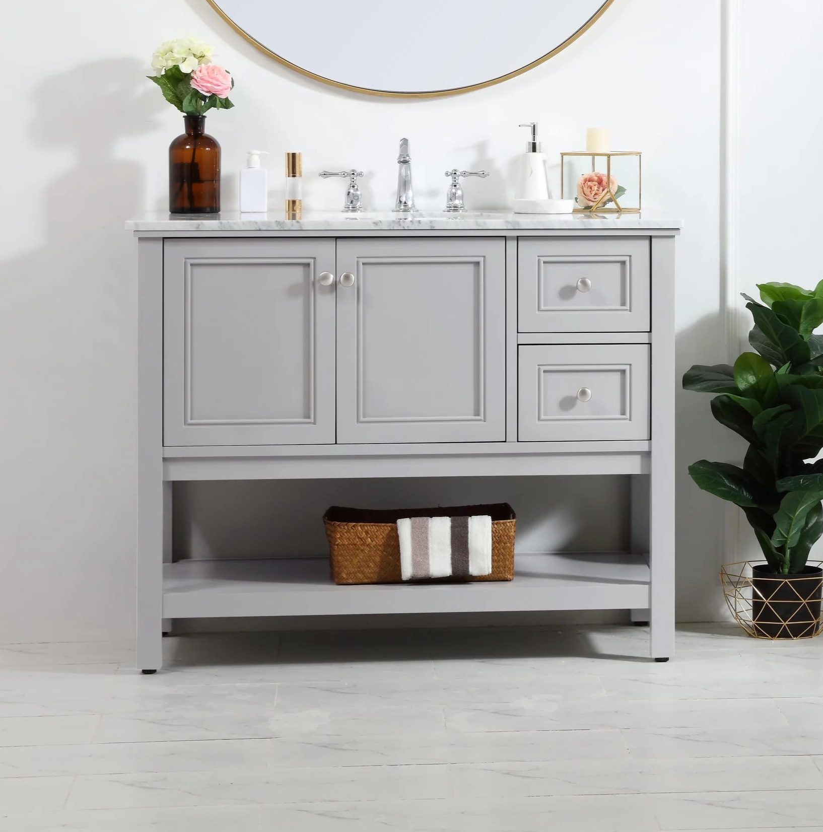 Modern Fitting 42" Single Bathroom Vanity in Grey Finish