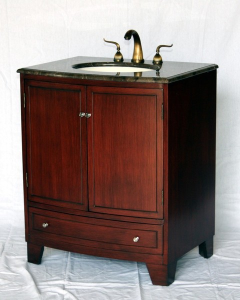 30" Adelina Contemporary Single Sink Bathroom Vanity in Cherry Finish with Light Brown Stone Countertop