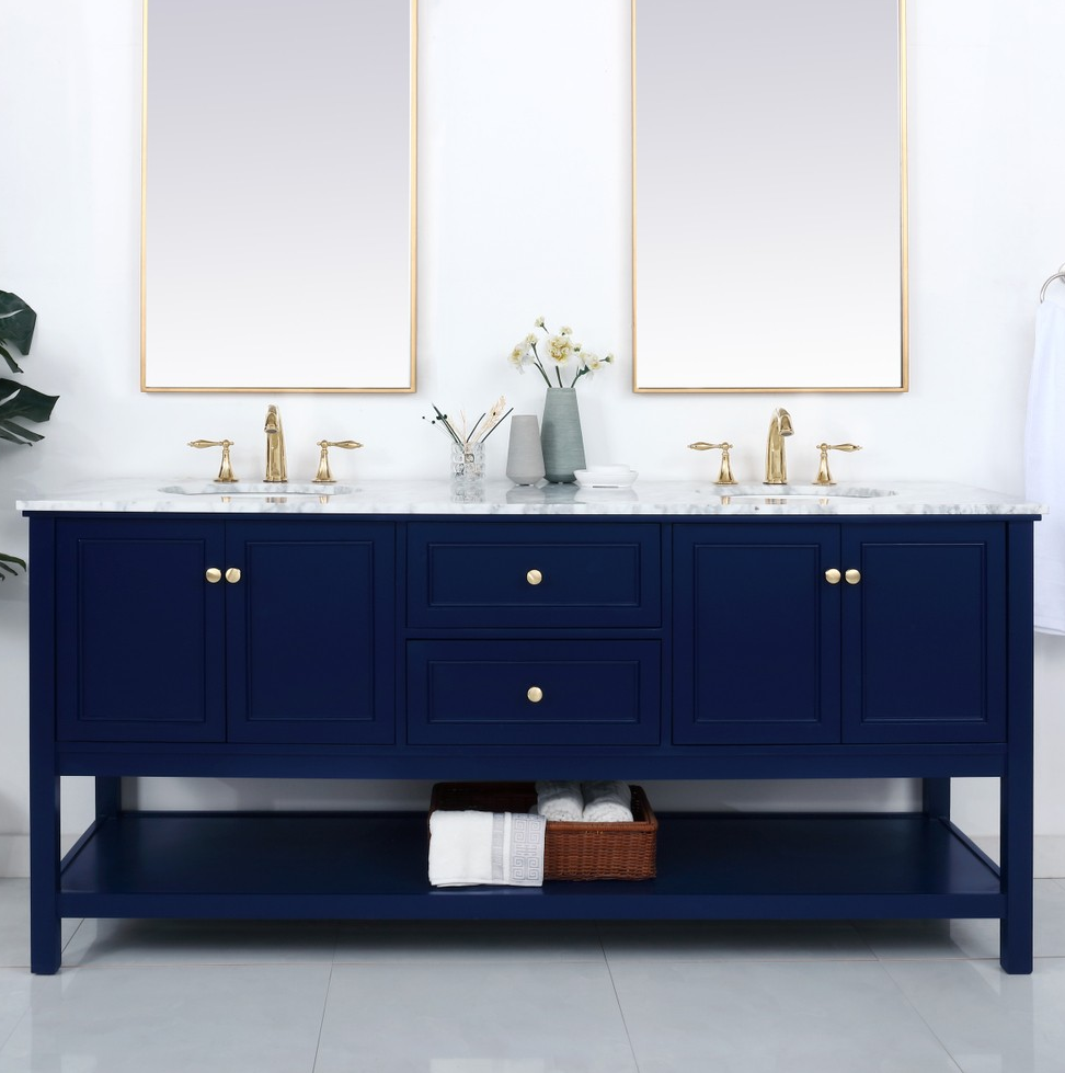 Modern Fitting 72 inch Double Bathroom Vanity in Blue