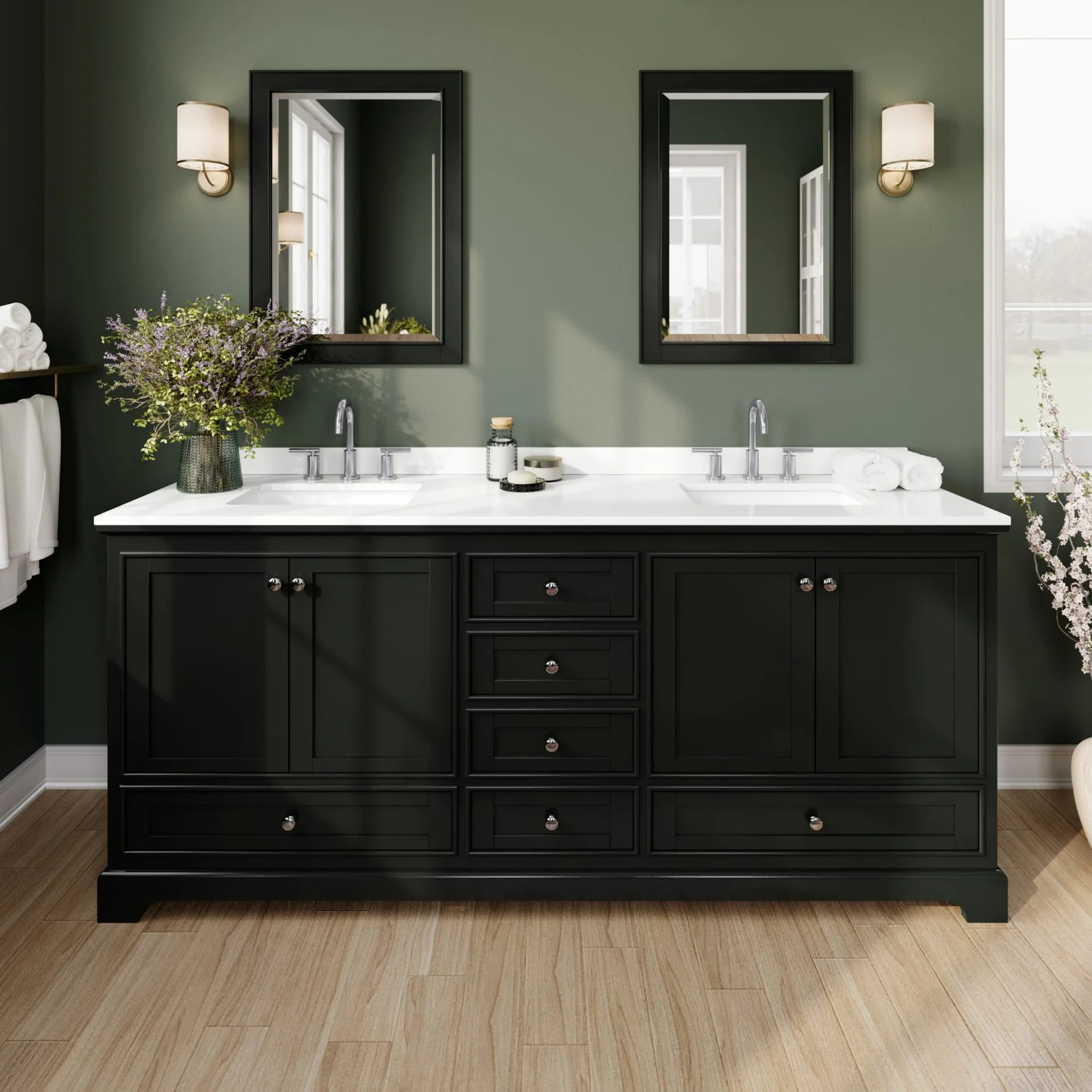 80" Double Bathroom Vanity in Dark Espresso, Polished Chrome Trim with Countertop Options, with Mirror, and Medicine Cabinet Option