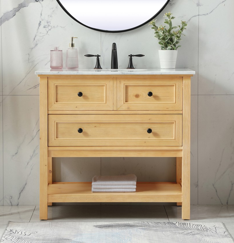 Modern Fitting 36" Single Bathroom Vanity in Natural Wood