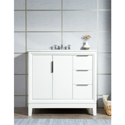 36" Single Sink Carrara White Marble Vanity In Pure White
