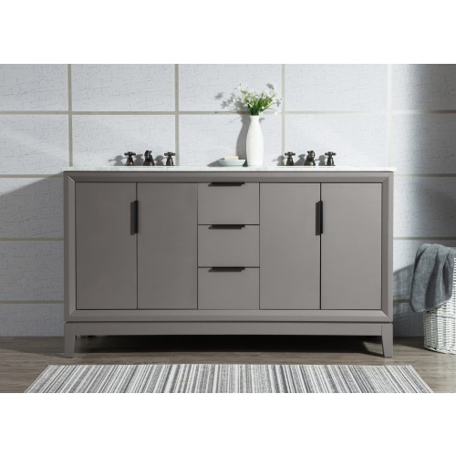 60" Double Sink Carrara White Marble Vanity In Cashmere Grey