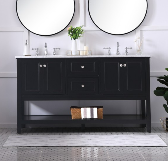 Modern Fitting 60" Double Sink Bathroom Vanity Set in Black 