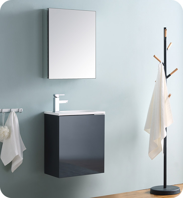 20" Wall Hung Modern Bathroom Vanity with Color, Faucet, Medicine Cabinet and Linen Side Cabinet Option