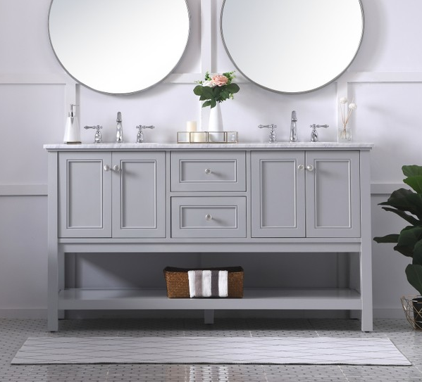 Modern Fitting 60" Double Sink Bathroom Vanity in Grey Finish