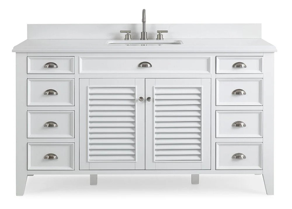 60" Adelina Contemporary Style Single Sink White Bathroom Vanity with Backsplash Options