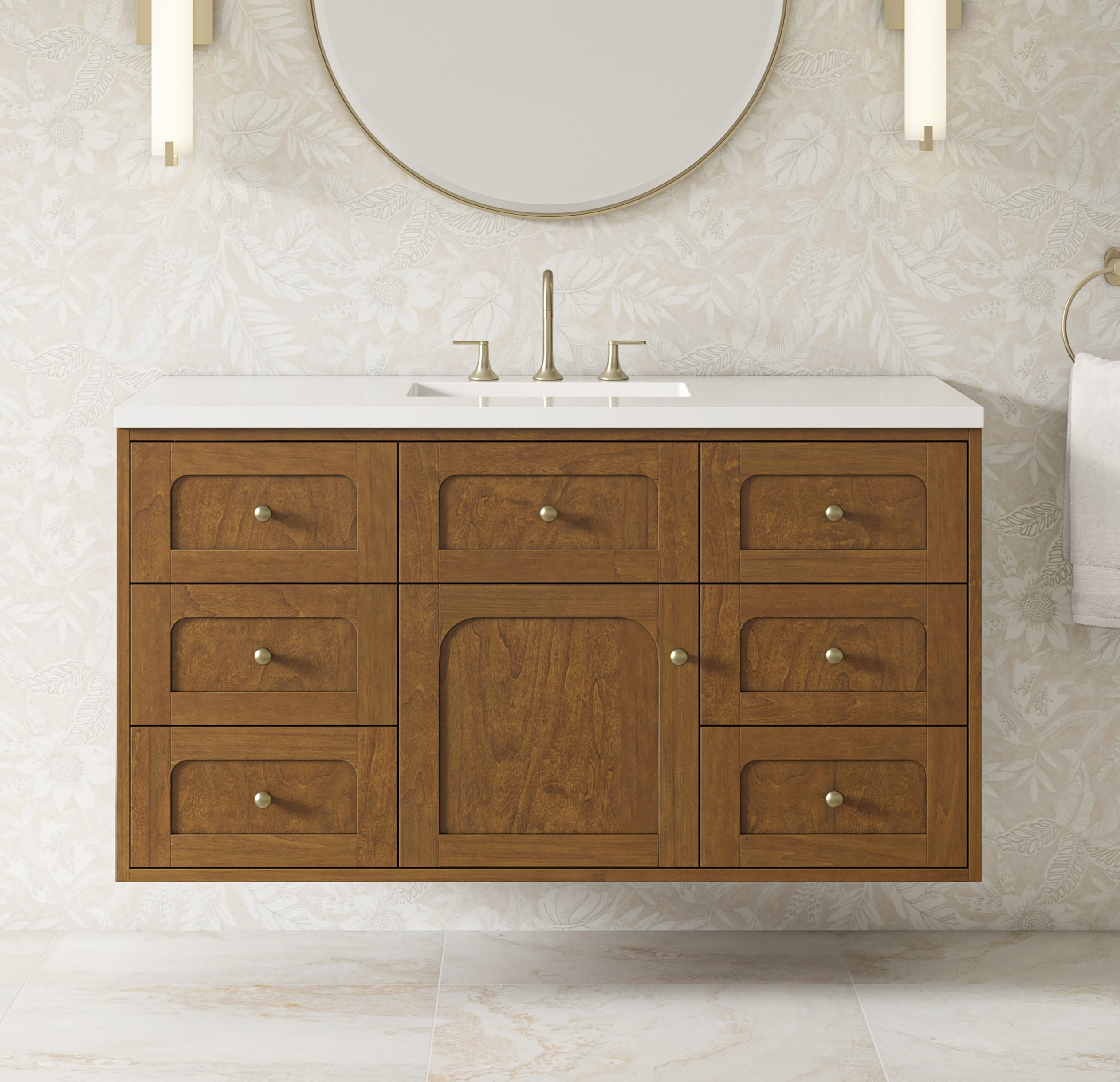 James Martin 48" Single Vanity Cabinet, Honey Oak Finish Dual-mounted with Countertop Options