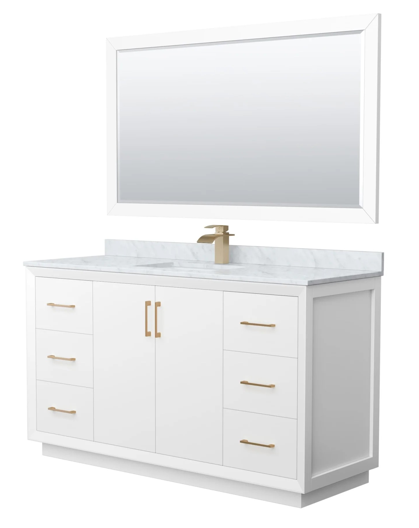 60" Transitional Single Vanity Base in White, 3 Top Option, with 3 Hardware Options and Mirror Option