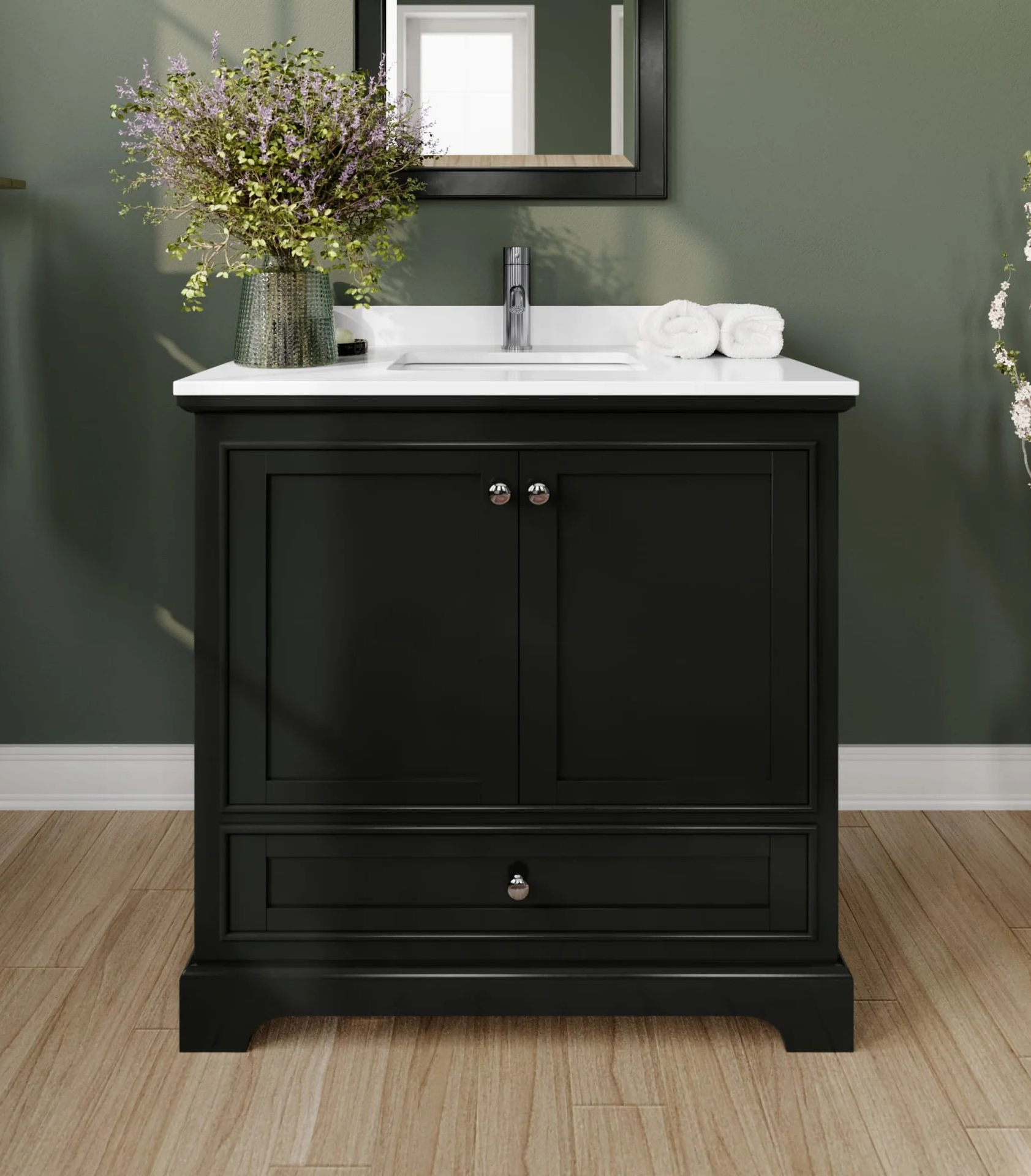 36" Single Bathroom Vanity in Dark Espresso, Polished Chrome Trim with Countertop Options, with Mirror, and Medicine Cabinet Option