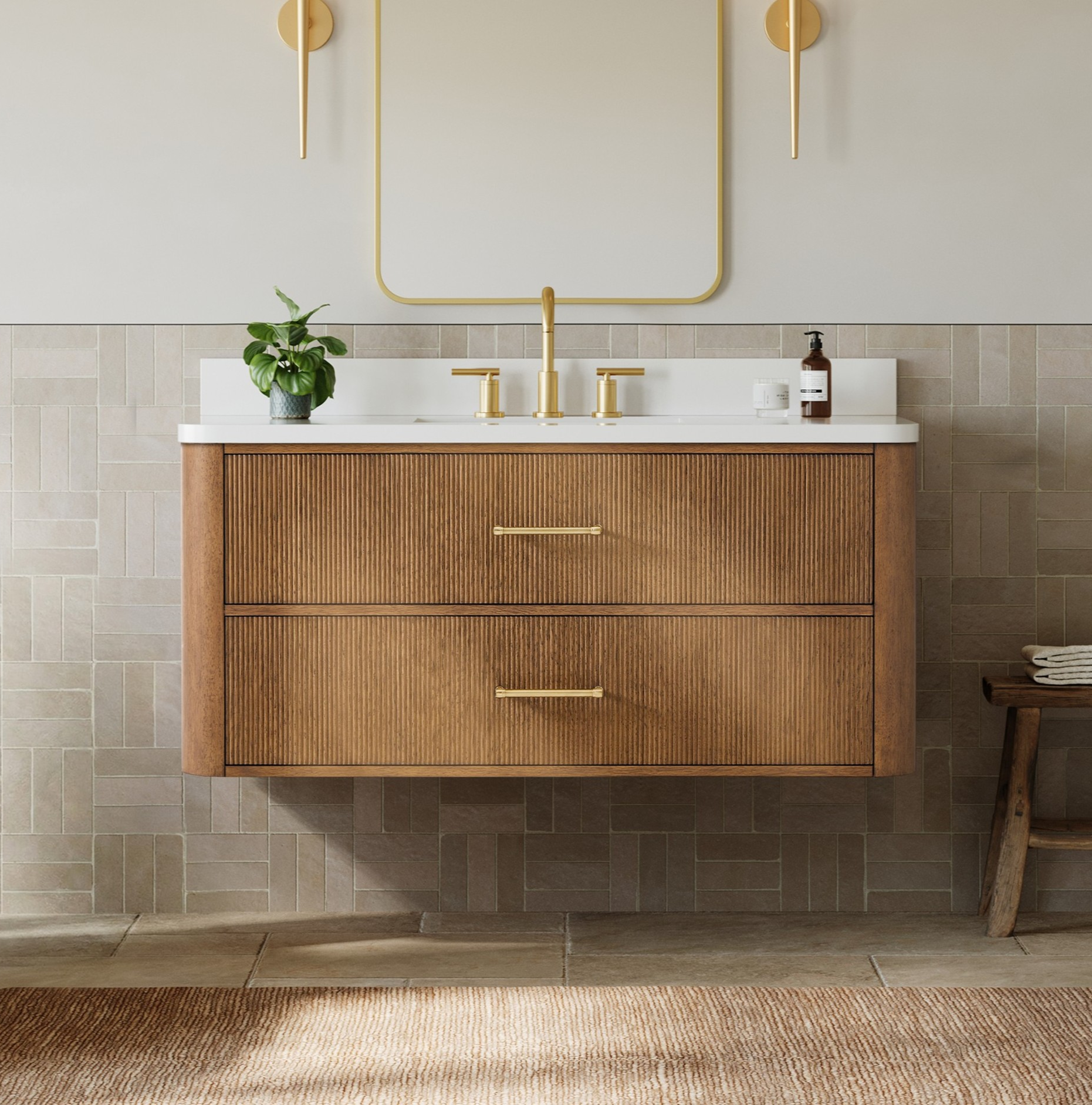 48" Single Wall Mounted Bathroom Vanity in Toasted Walnut, with Countertop Options and Hardware Option