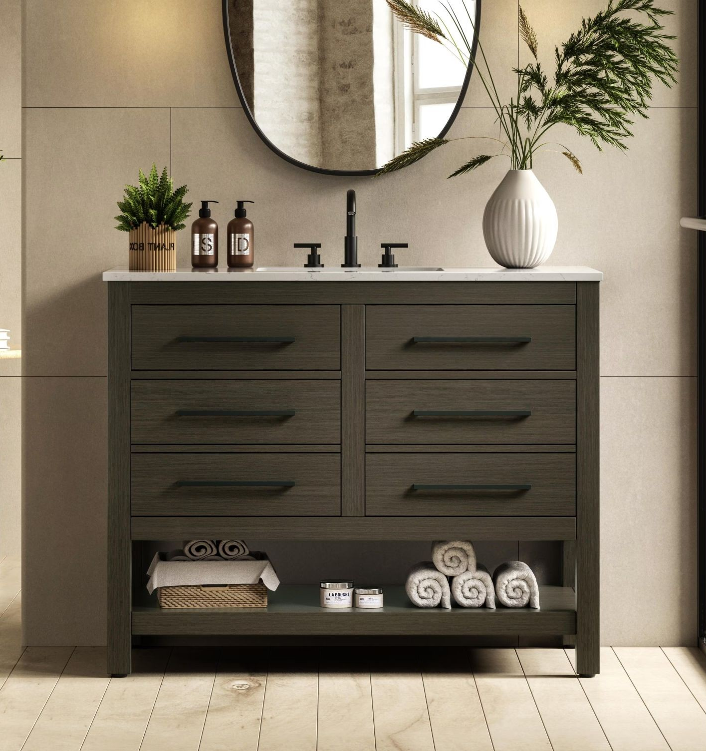 Modern Fitting 42" Single Bathroom Vanity in Mocha Brown with 4 Color Options, and Backsplash Options