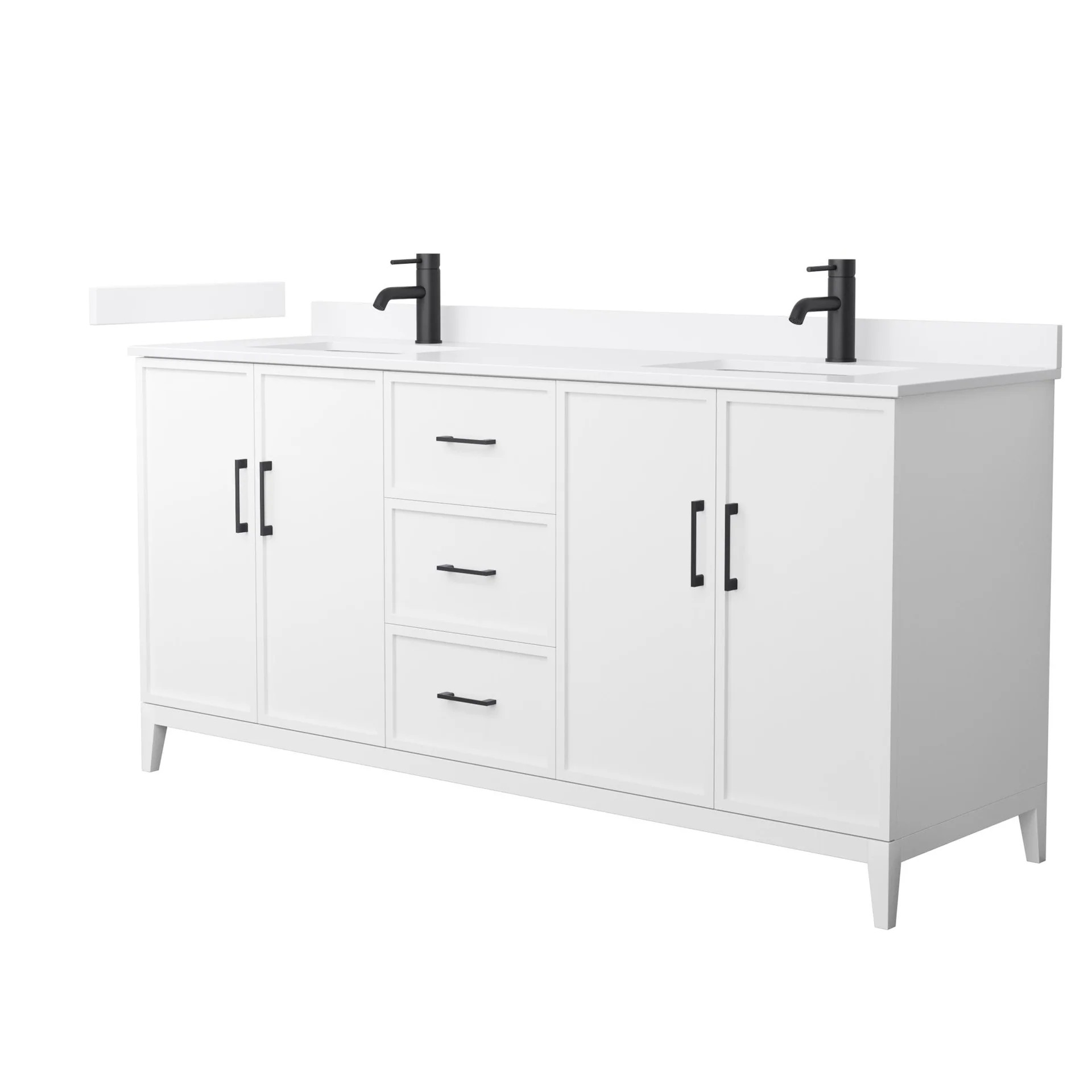 72" Transitional Double Vanity Base in White, 7 Top Options with 2 Hardware Option