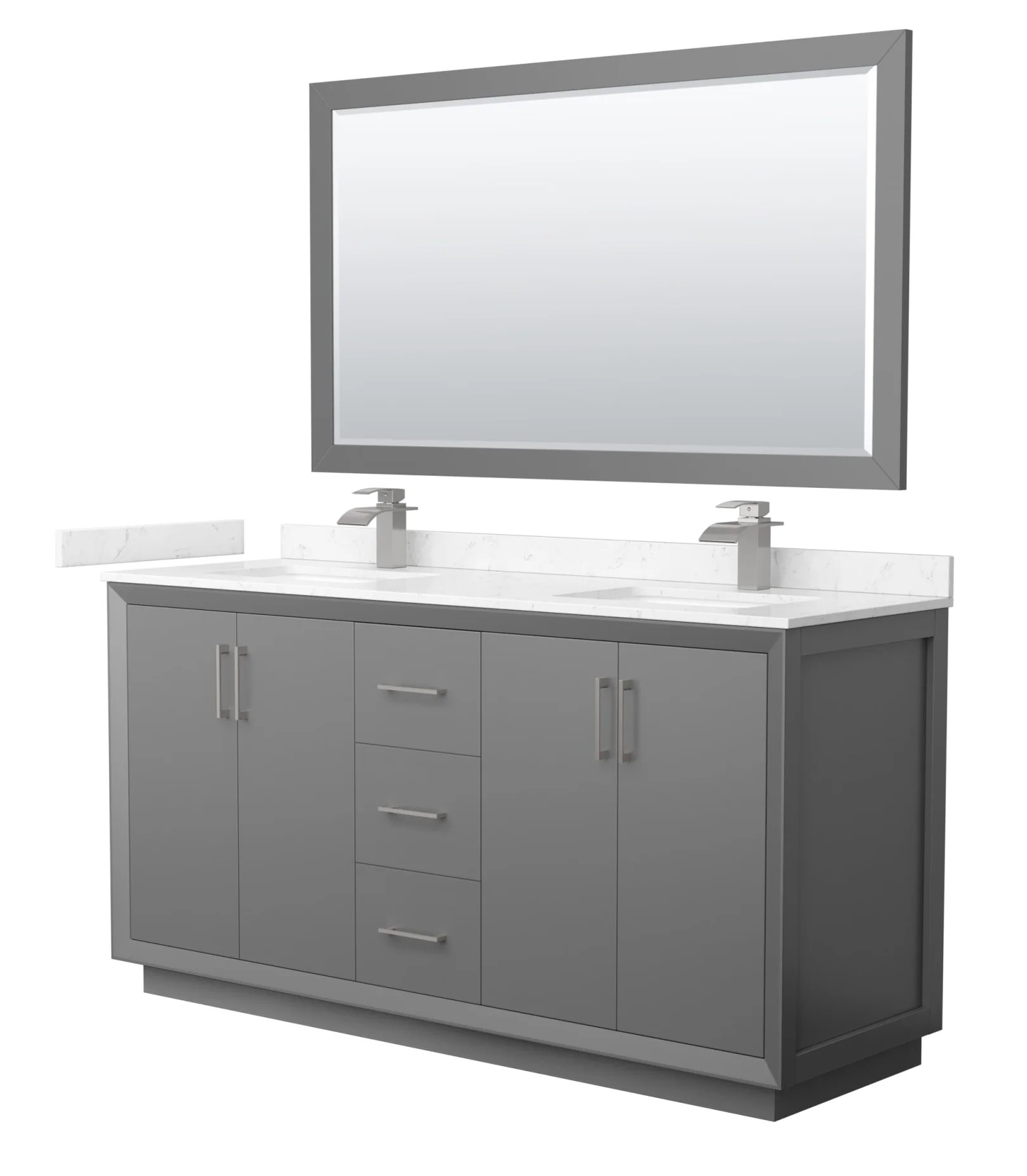 66" Transitional Double Vanity Base in Dark Grey, 3 Top Option, with 3 Hardware Options and Mirror Option