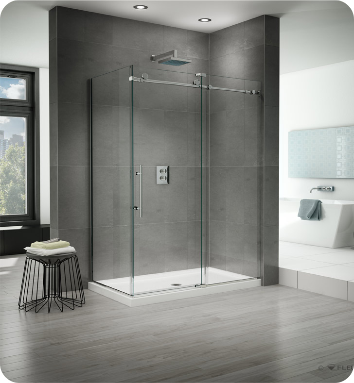 Fleurco Kinetik 2-Sided In-Line 60 Shower Door and Fixed Panel with Return Panel (Closes against Return Panel)