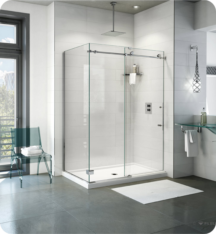 Fleurco Kinetik 2-Sided In-Line 48 Shower Door and Fixed Panel with Return Panel (Closes Against Wall)
