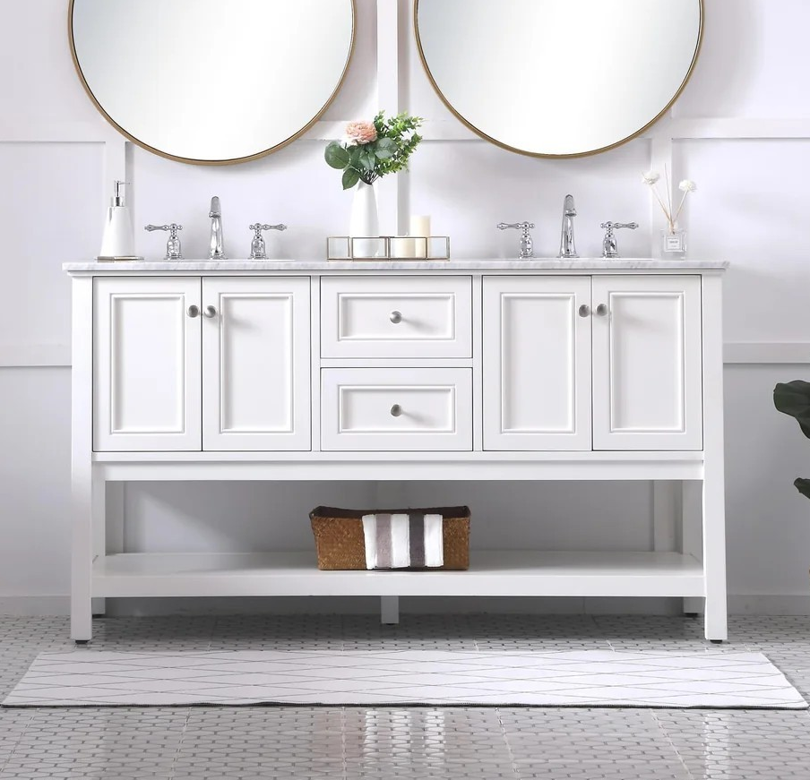 Modern Fitting 60" Double Sink Bathroom Vanity set in White
