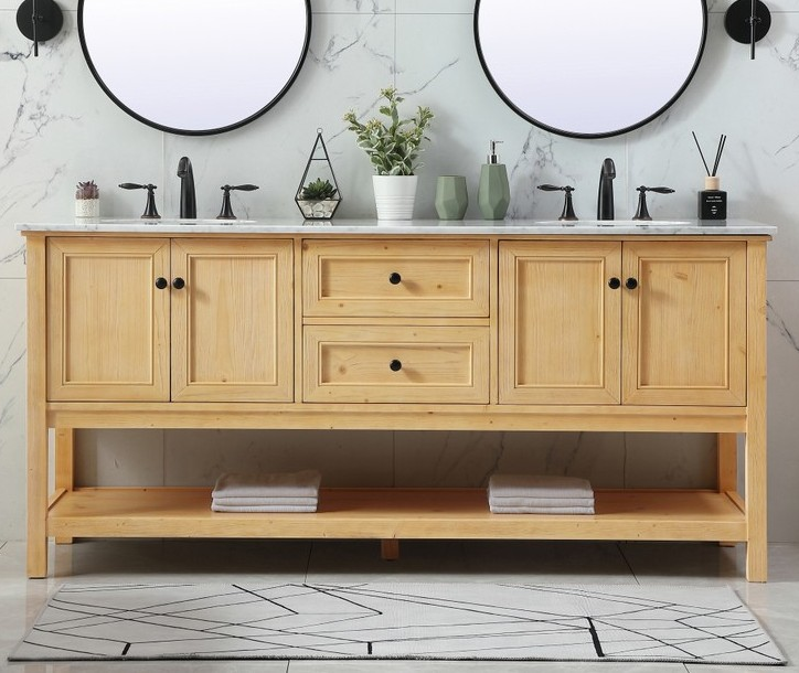 Modern Fitting 72" Double Bathroom Vanity in Natural Wood