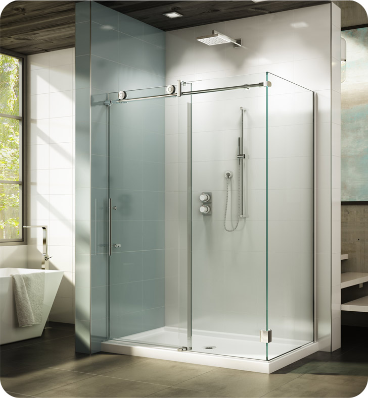 Fleurco KN Kinetik In-Line 48 Sliding Shower Door and Fixed Panel with Return Panel and Flush-pull Handle (Closes against Wall)