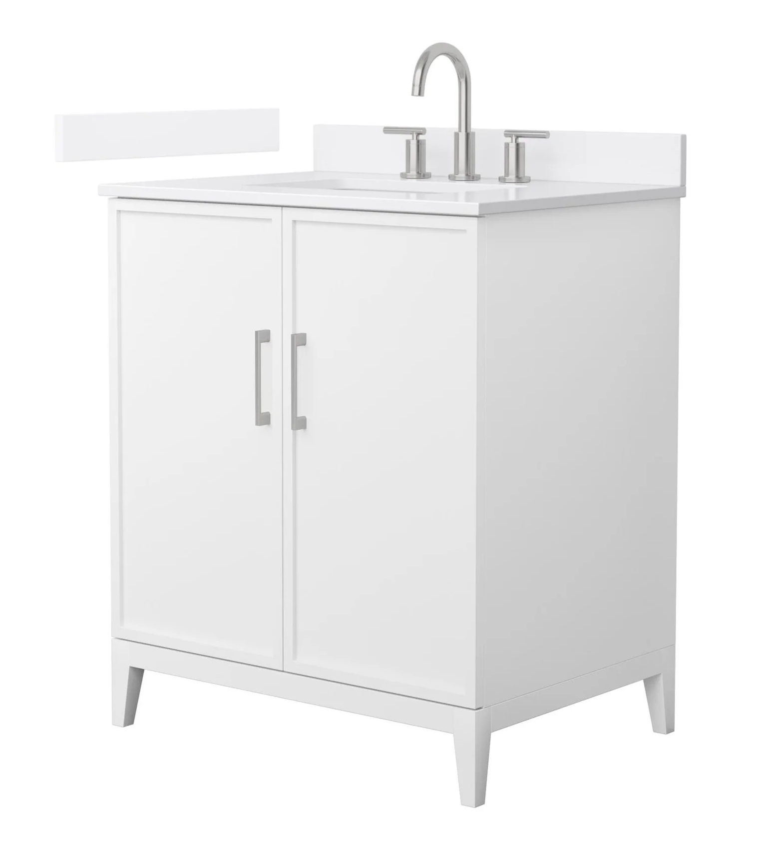 30" Transitional Single Vanity Base in White, 7 Top Options with 2 Hardware Option