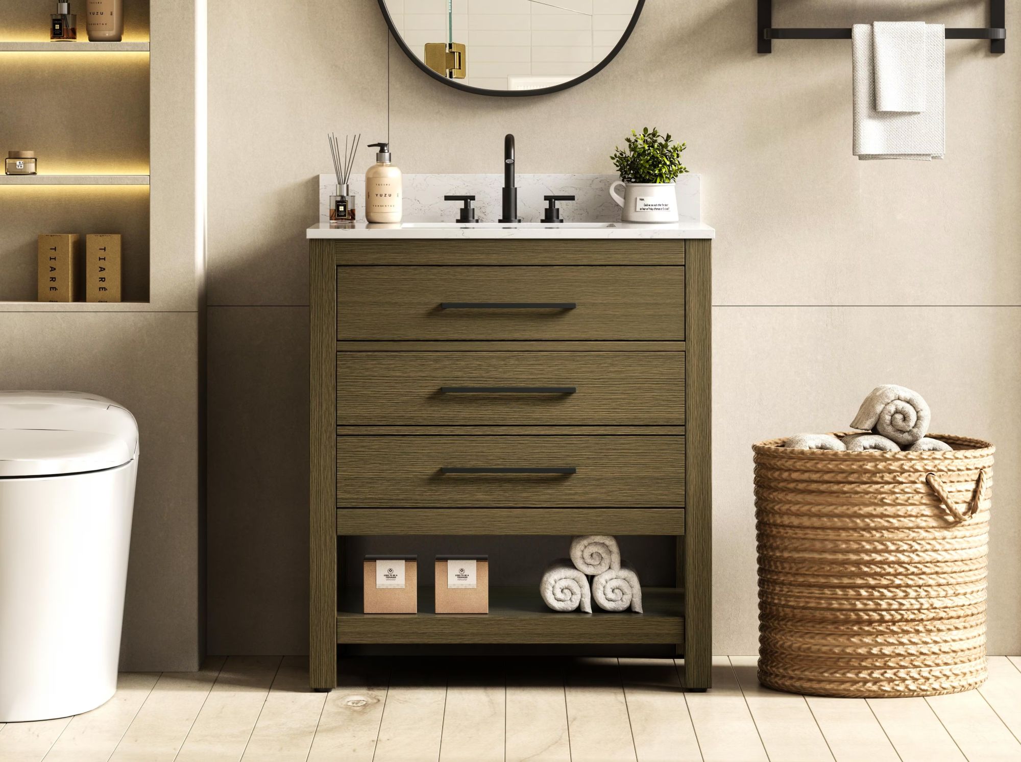 Modern Fitting 30" Single Bathroom Vanity in Chestnut Brown with 4 Color Options, and Backsplash Options