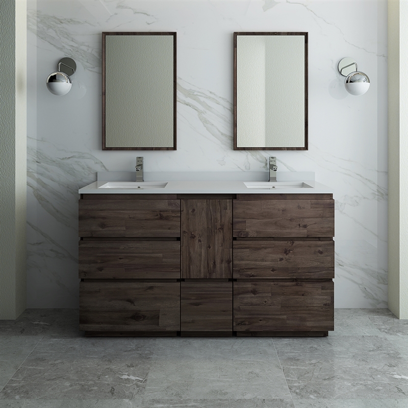 60" Floor Standing Double Sink Modern Bathroom Vanity with Mirrors