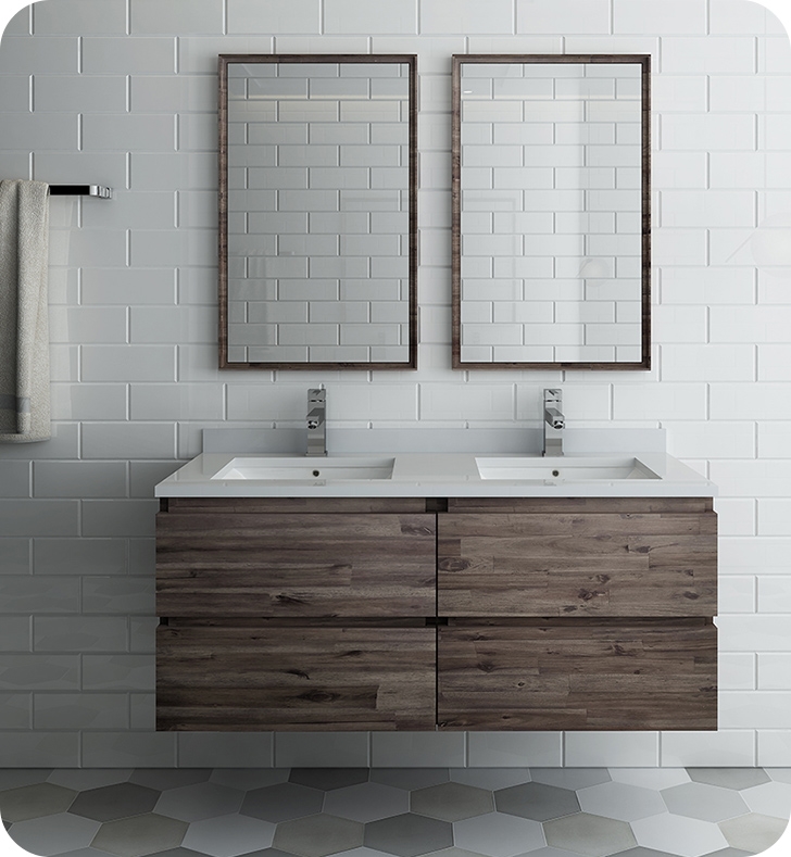 48" Wall Hung Double Sink Modern Bathroom Vanity with Mirrors