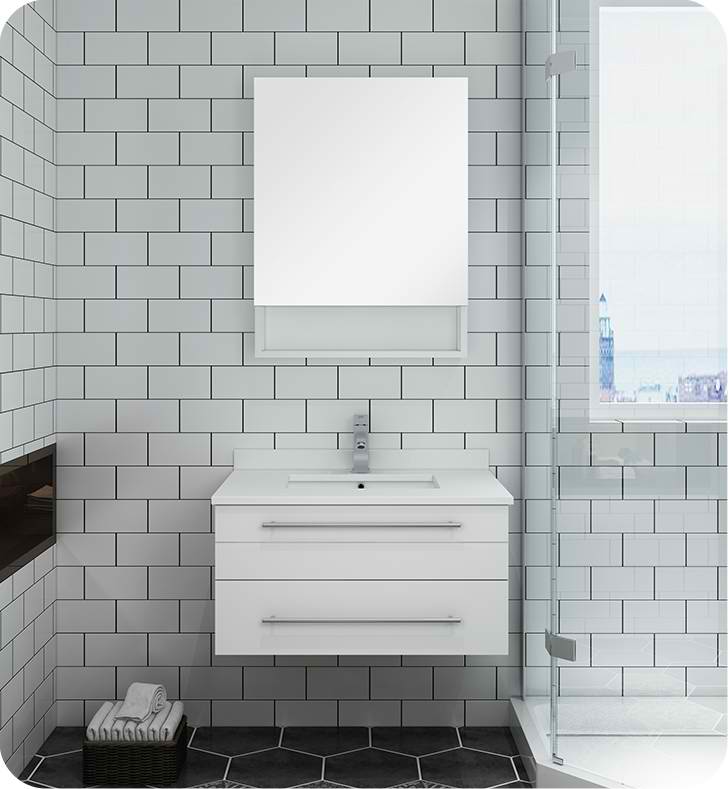 30" White Wall Hung Undermount Sink Modern Bathroom Vanity with Medicine Cabinet