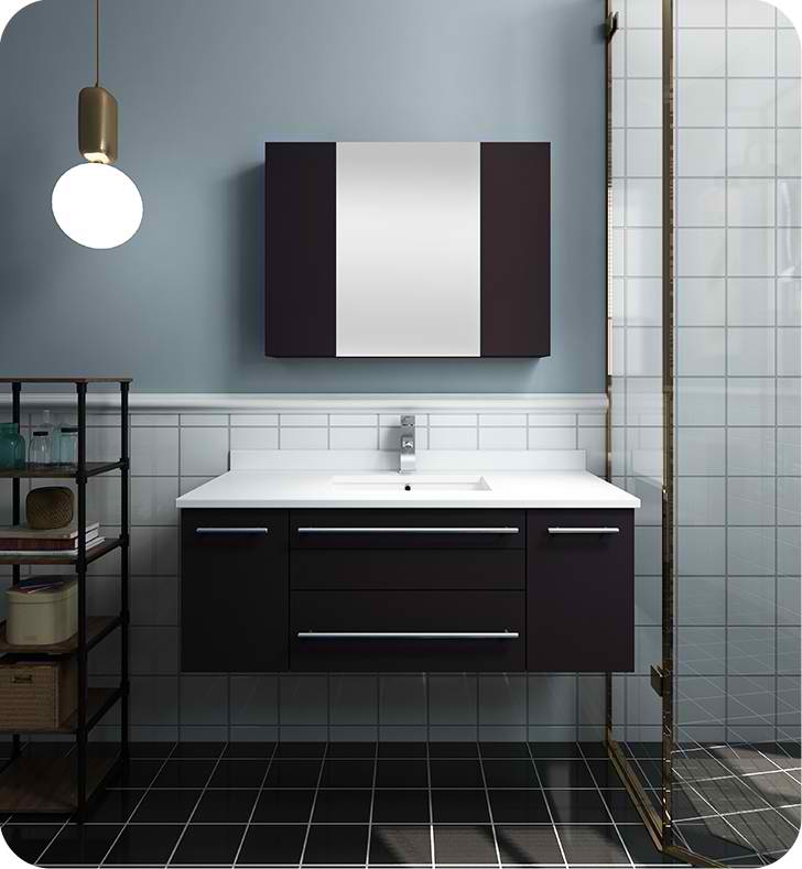 42" Espresso Wall Hung Undermount Sink Modern Bathroom Vanity with Medicine Cabinet