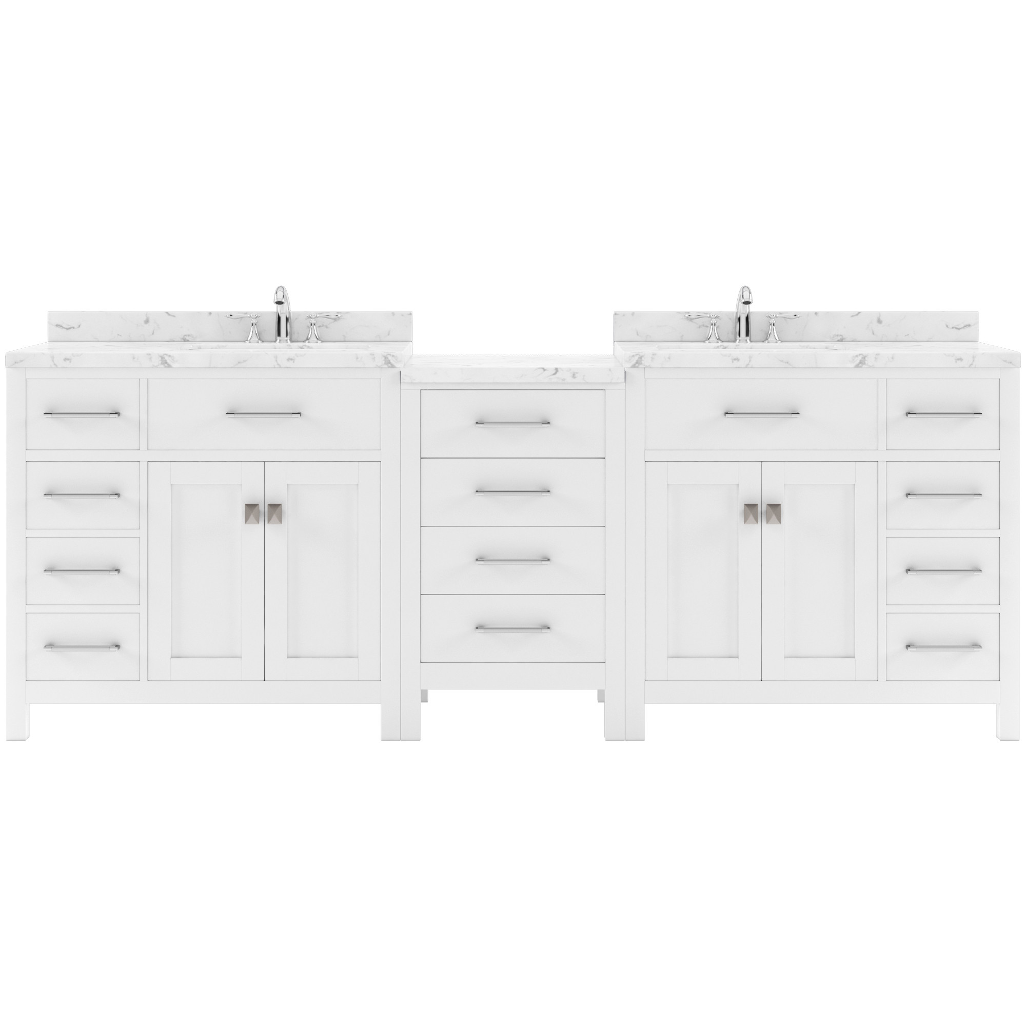 Issac Edwards Collection  93" Double Bath Vanity in White with Cultured Marble Quartz Top and Round Sinks