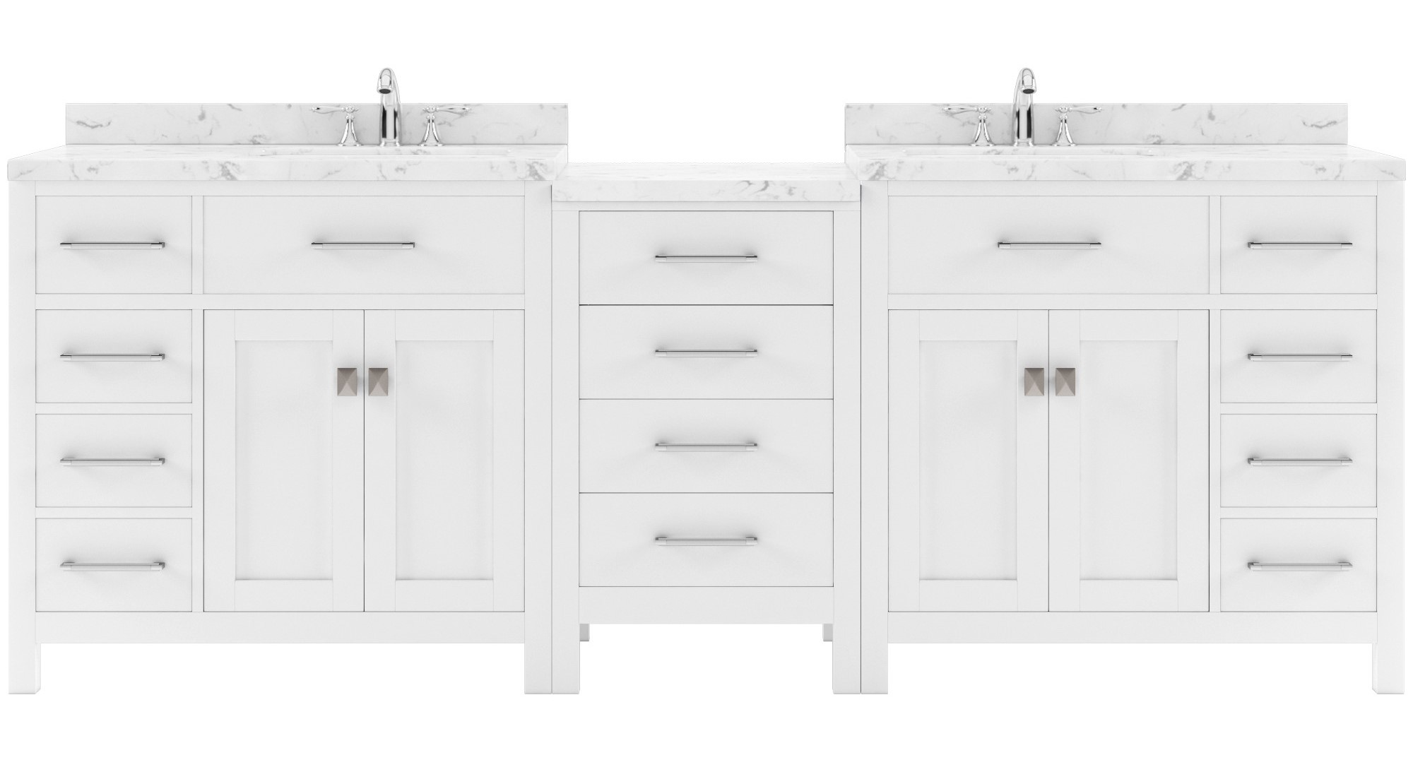 Issac Edwards Collection 93" Double Bath Vanity in White with Cultured Marble Quartz Top and Square Sinks
