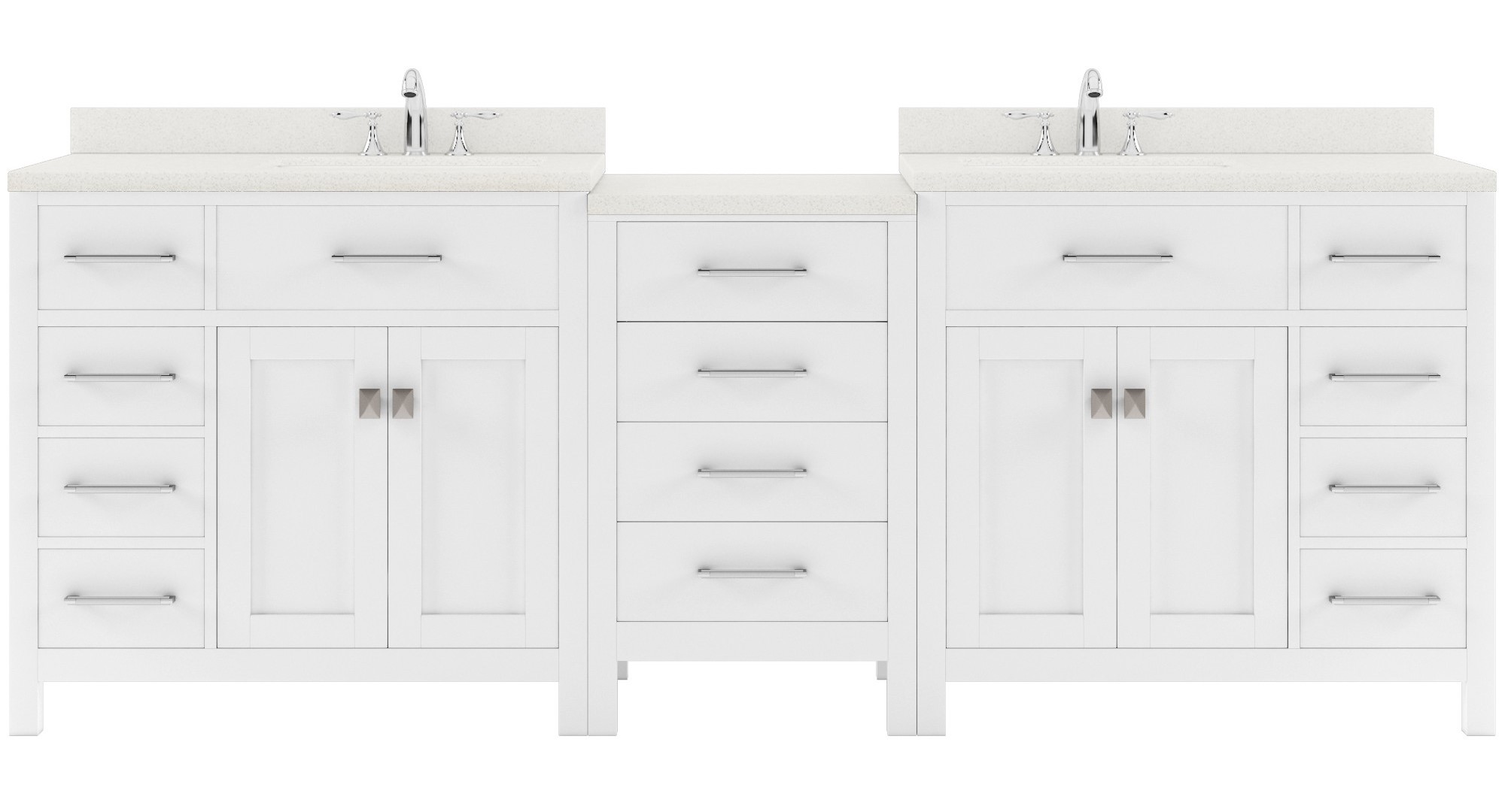 Issac Edwards Collection 93" Double Bath Vanity in White with White Quartz Top and Round Sinks