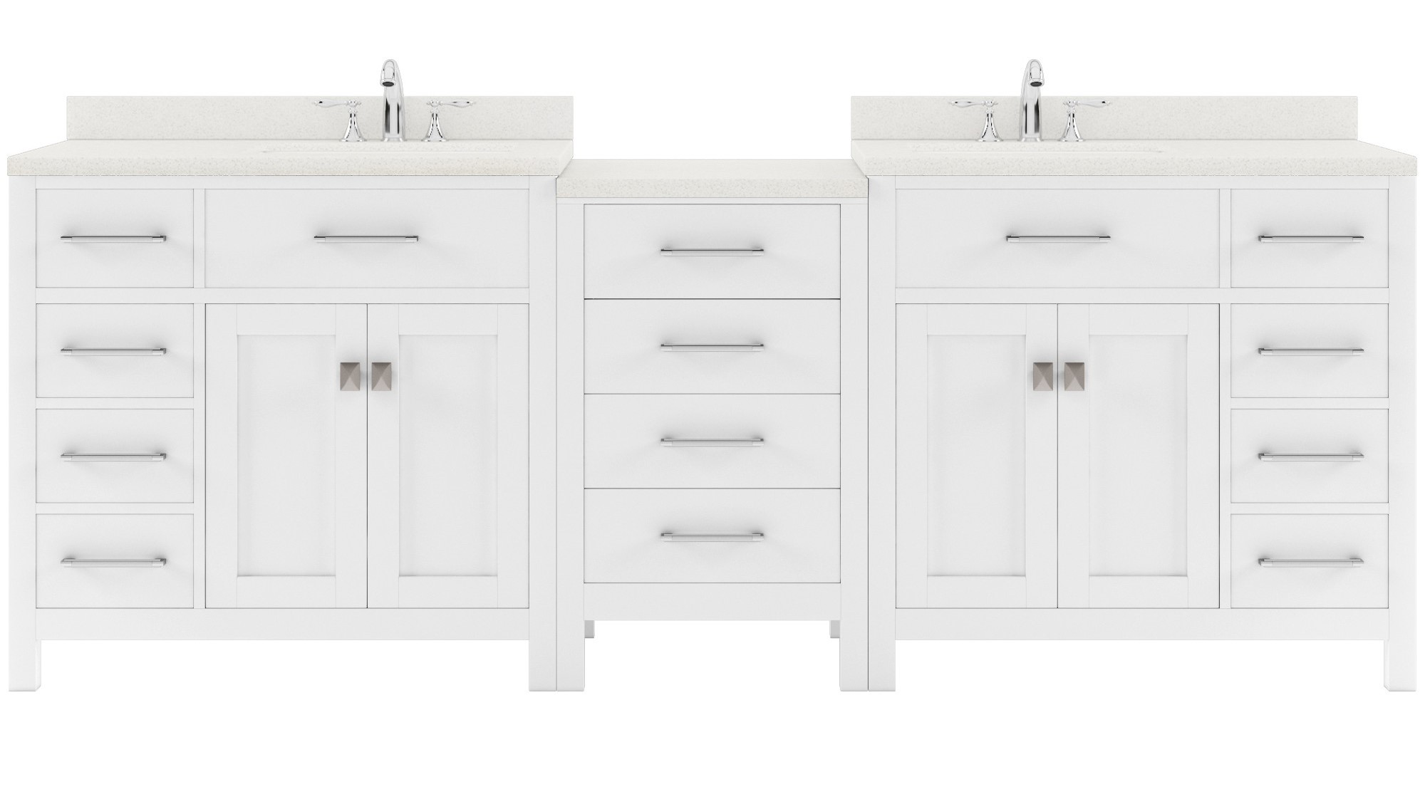 Issac Edwards Collection 93" Double Bath Vanity in White with White Quartz Top and Square Sinks