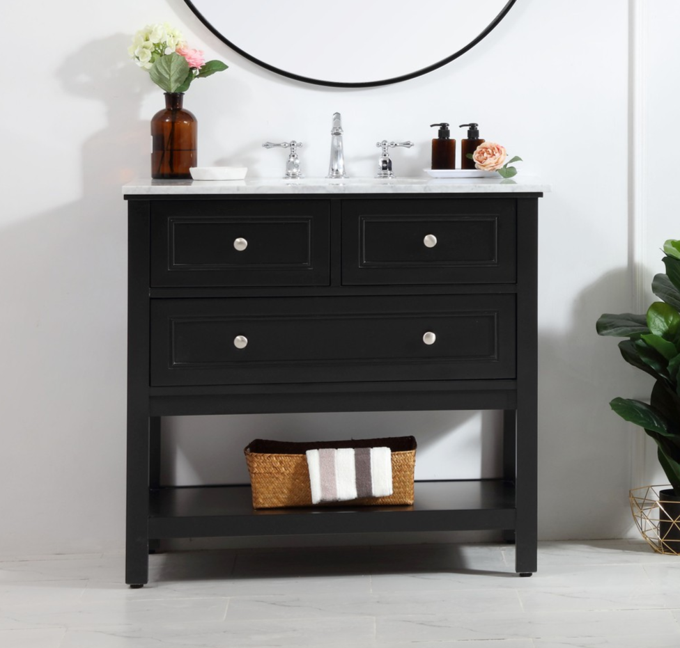 Modern Fitting 36" Single Bathroom Vanity in Black Finish