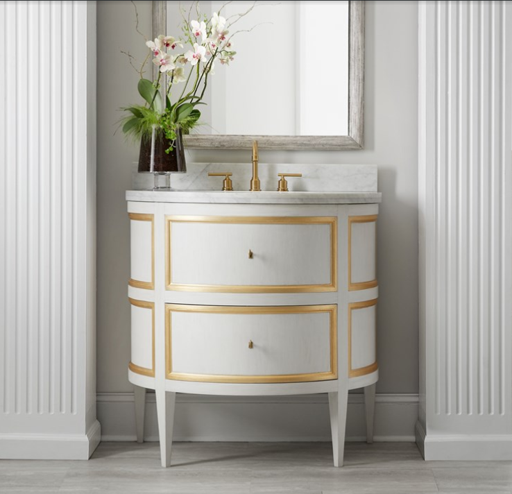 Covington Half Round 36" Antique White Vanity  with White Carrara Marble and Solid Brass Hardware