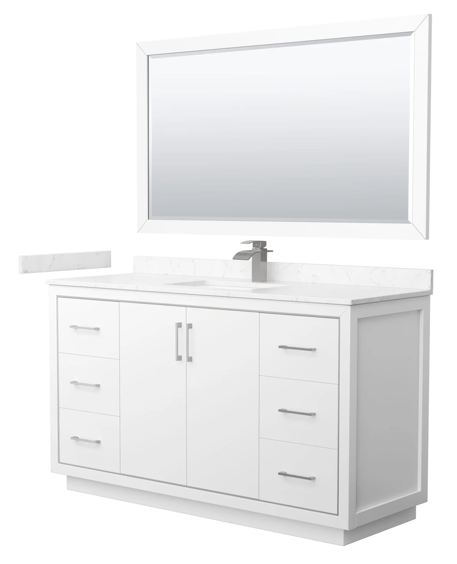 60" Transitional Double Vanity Base in White, 3 Top Option, with 3 Hardware Options and Mirror Option
