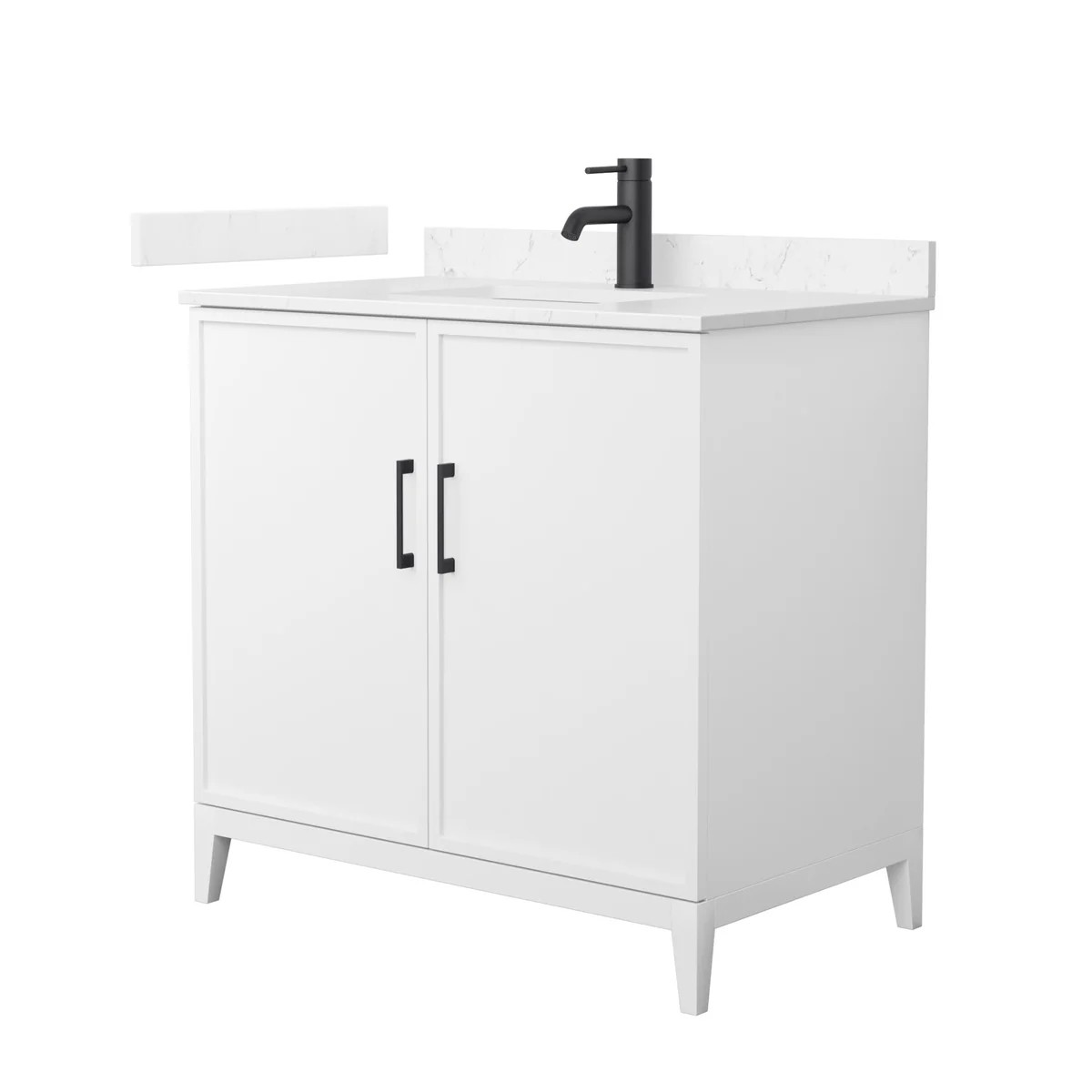 36" Transitional Single Vanity Base in White, 7 Top Options with 2 Hardware Option