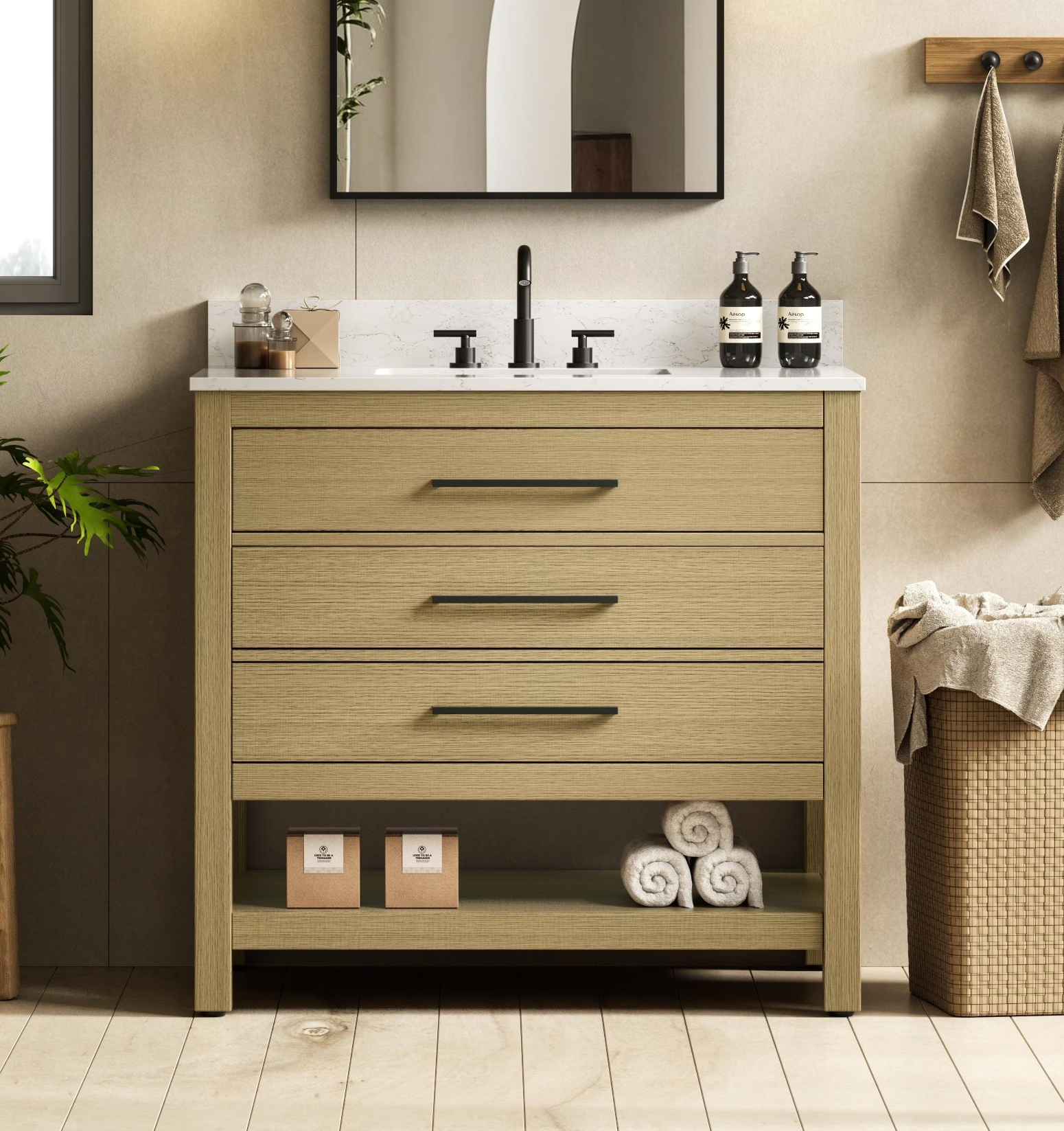 Modern Fitting 36" Single Bathroom Vanity in Honey Brown with 4 Color Options, and Backsplash Options
