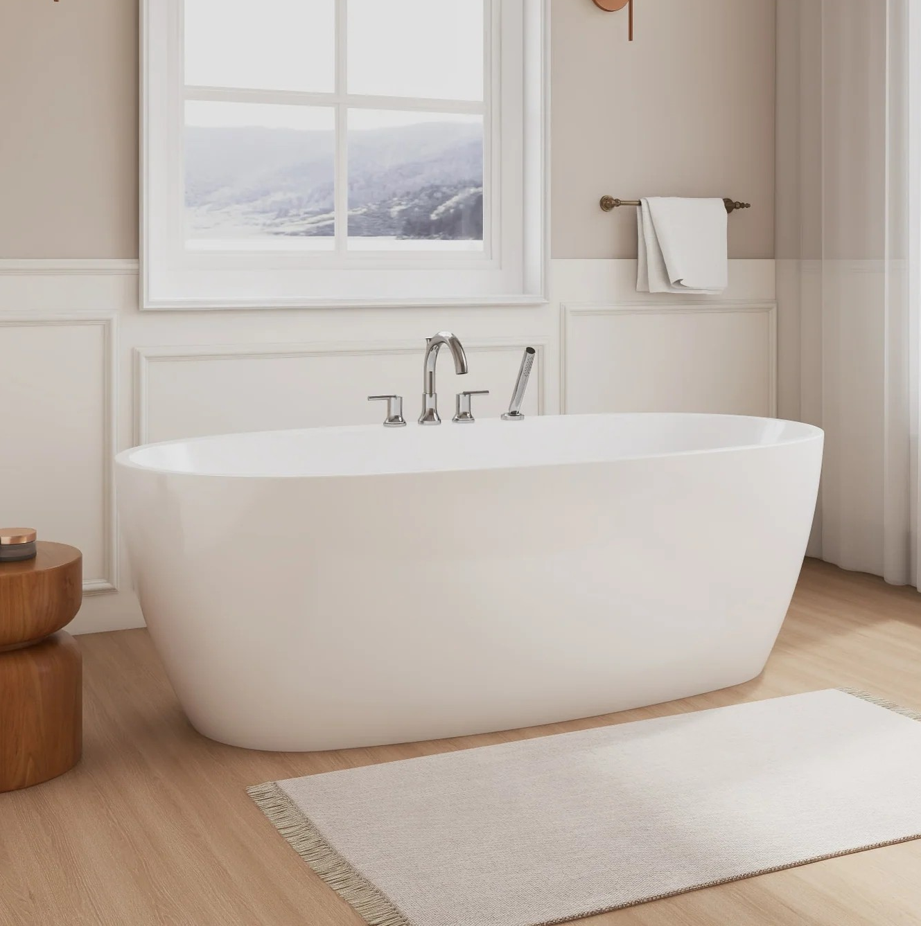 67" Freestanding Acrylic Bathtub No Faucet in White with Color Trim Options