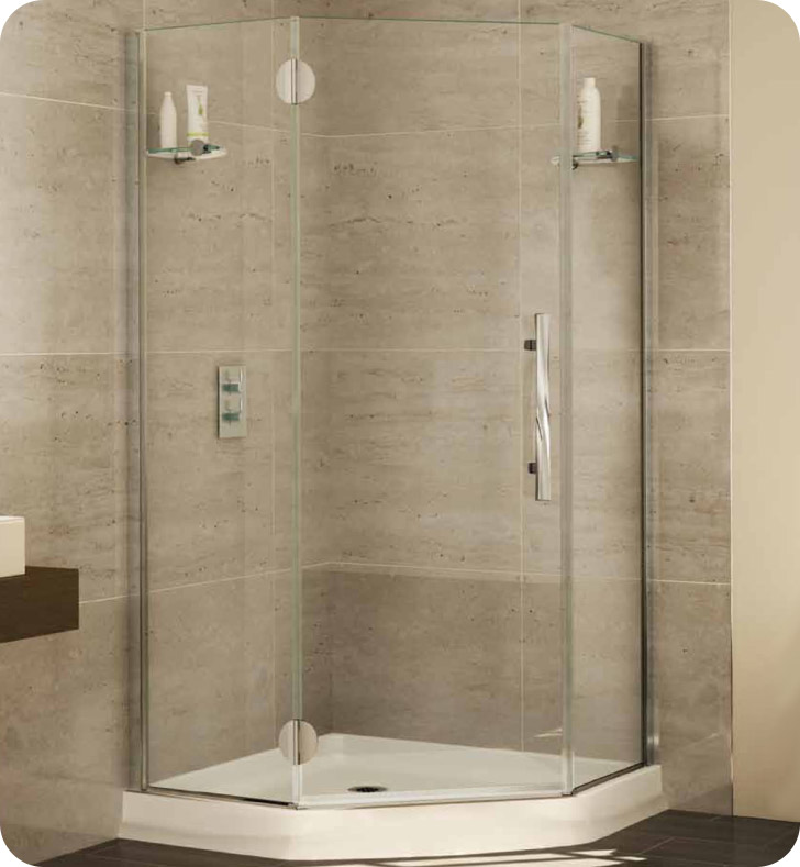 Fleurco Platinum Neo Angle Single Shower Door with Glass to Glass Hinges and Glass Shelf Support