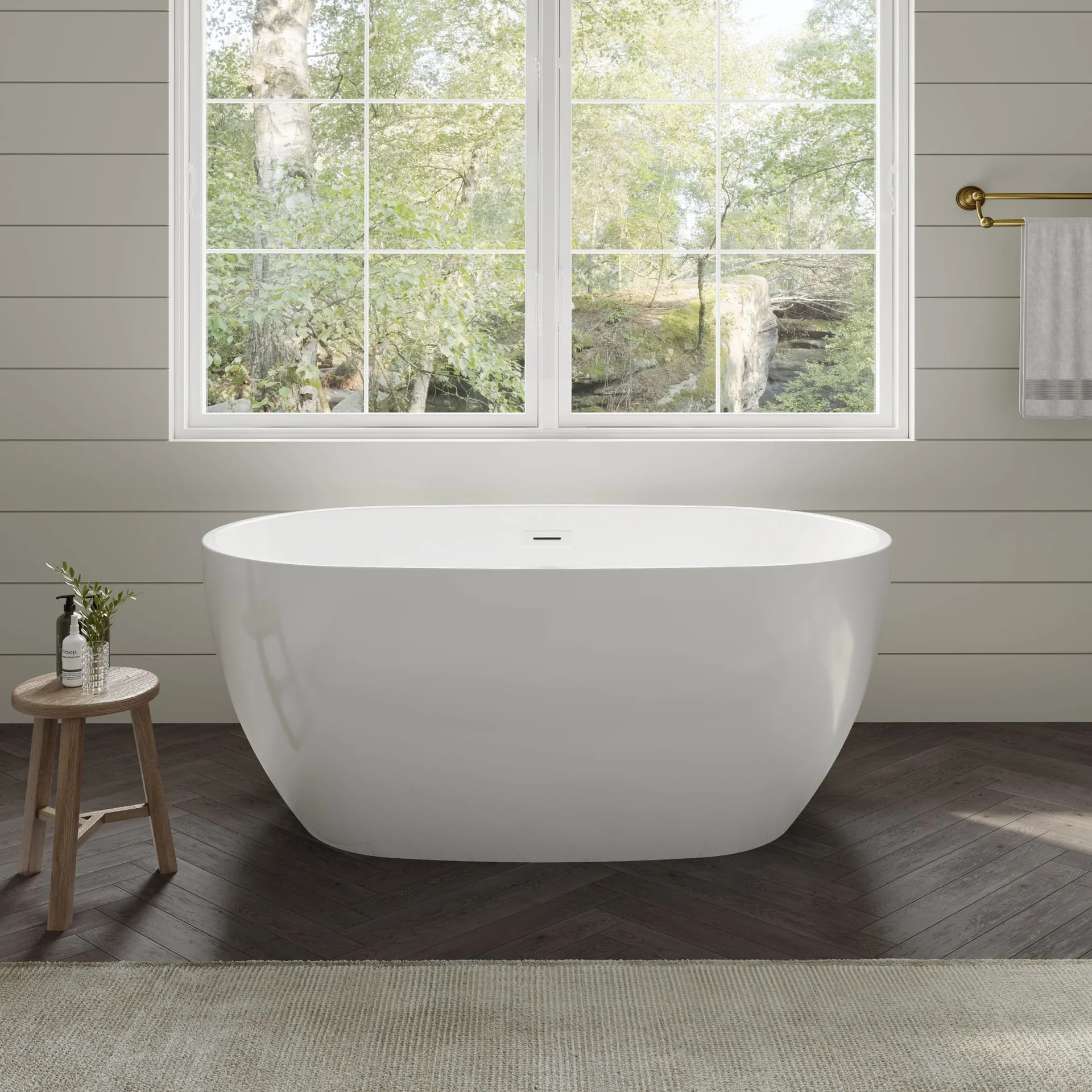 55" Freestanding Acrylic Bathtub in Brushed Nickel with Faucet Options, and Color Trim Options