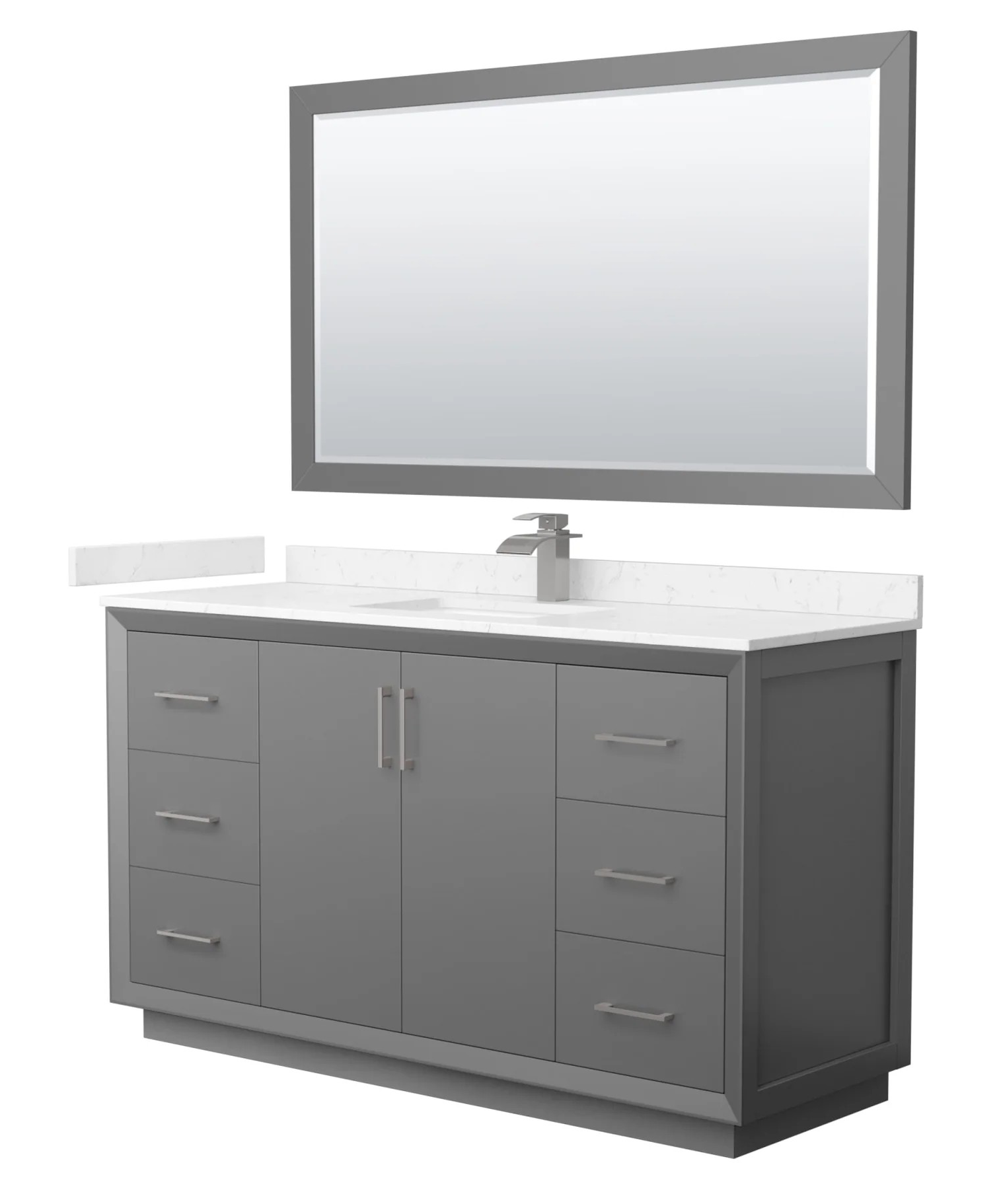 60" Transitional Single Vanity Base in Dark Grey, 3 Top Option, with 3 Hardware Options and Mirror Option