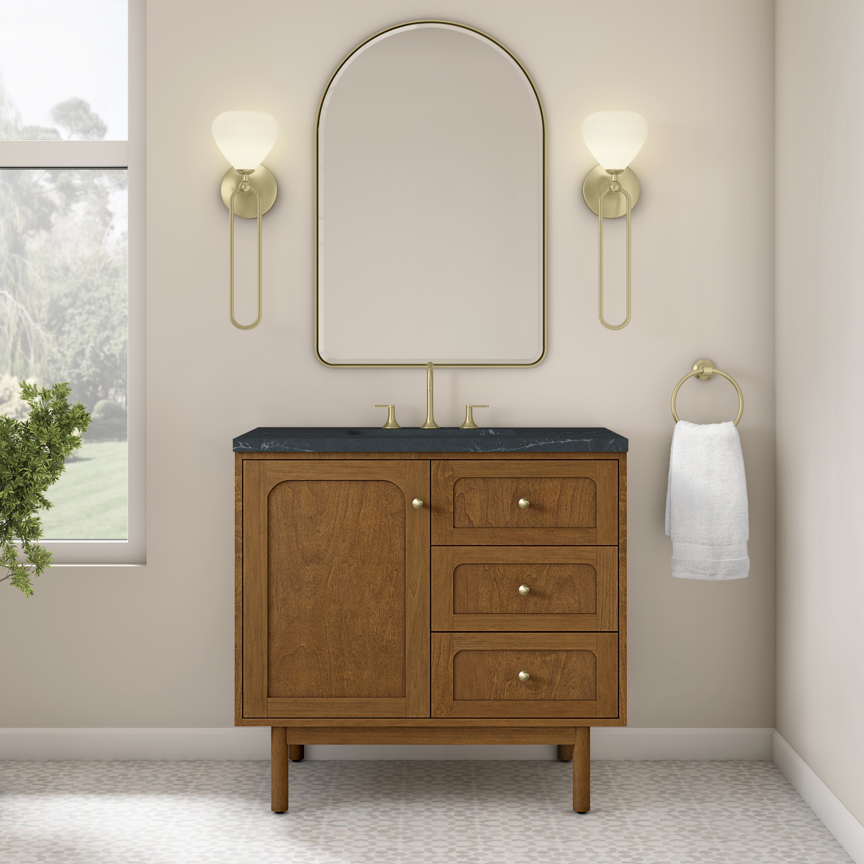 James Martin 36" Single Vanity Cabinet, Honey Oak Finish Dual-mounted with Countertop Options