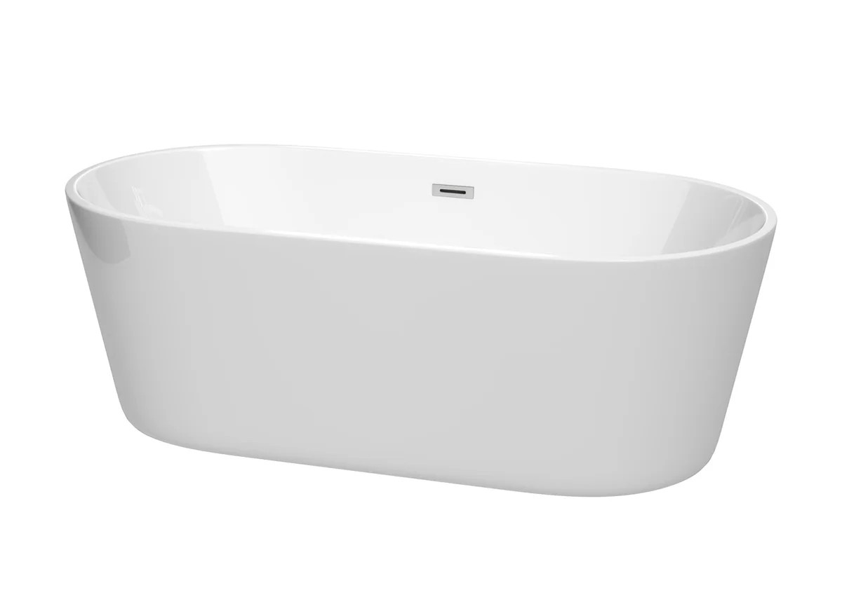 Modern Fitting 67 Inch Freestanding Bathtub in White with Floor Mounted Faucet Option, Drain and Overflow Trim Hardware Options