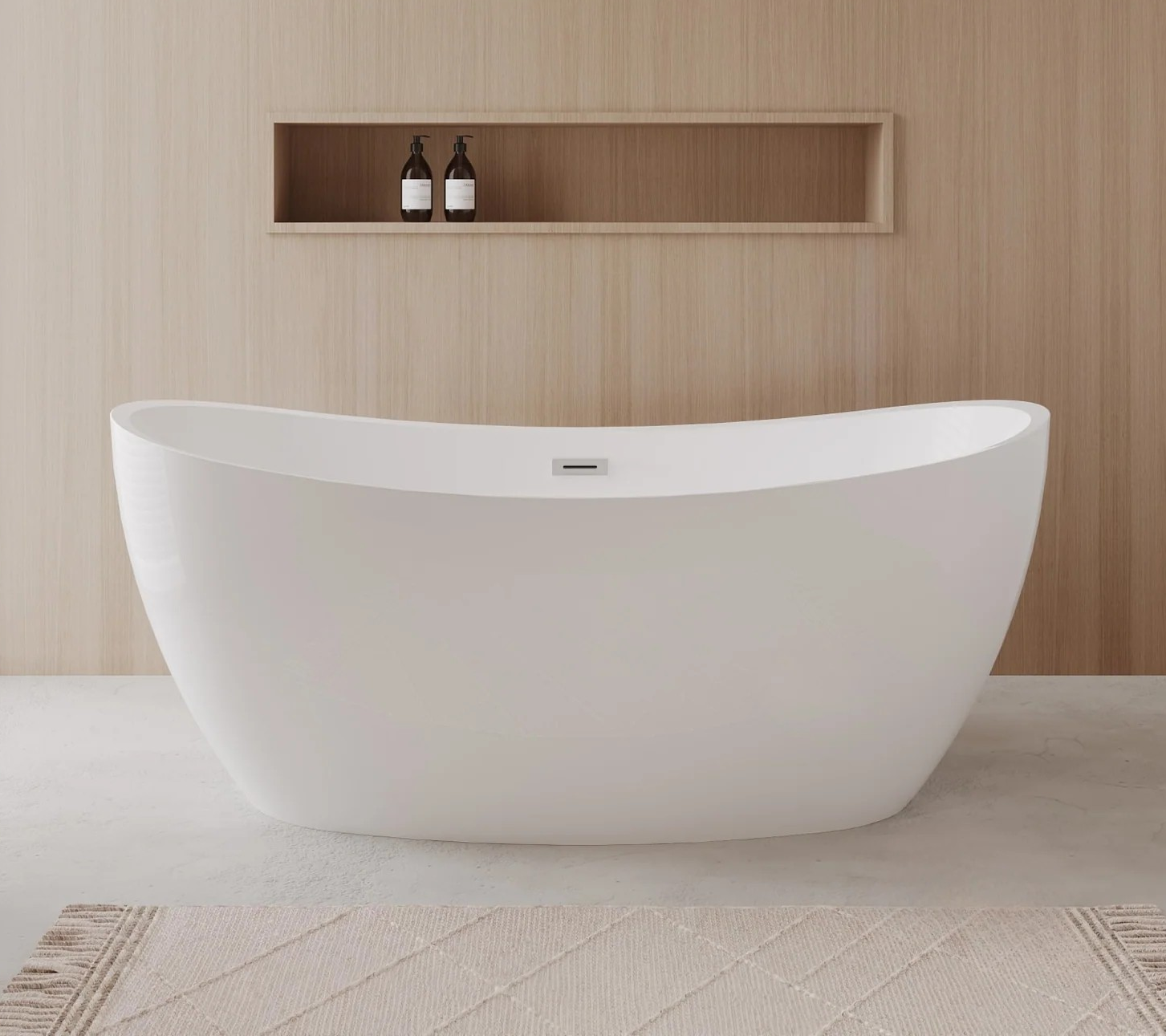 Modern Fitting 66 Inch Freestanding Bathtub in White with Floor Mounted Faucet, Drain and Overflow Trim Options and Hardware Options