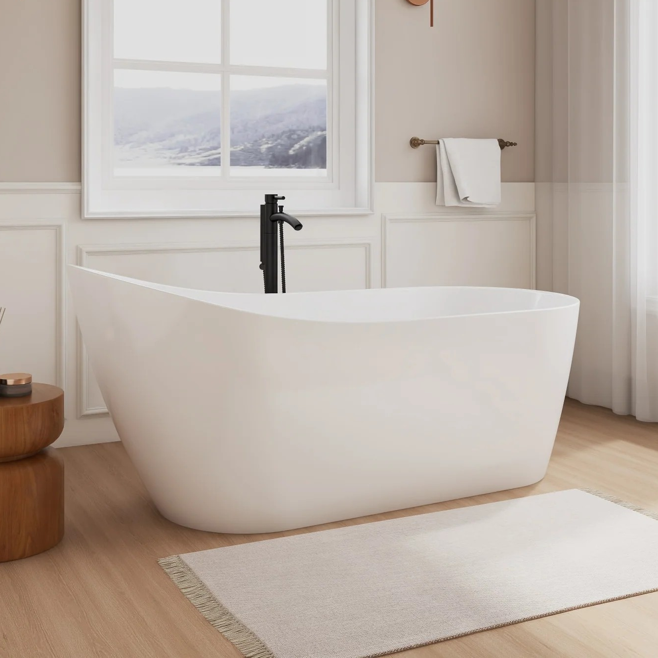 67" Freestanding Acrylic Bathtub No Faucet with Faucet Options and Color Trim Options