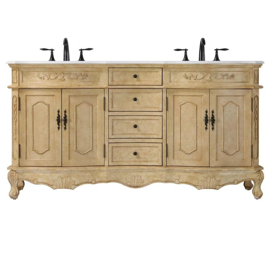 Adelina 66" Double Bathroom Vanity in Antique Beige Finish